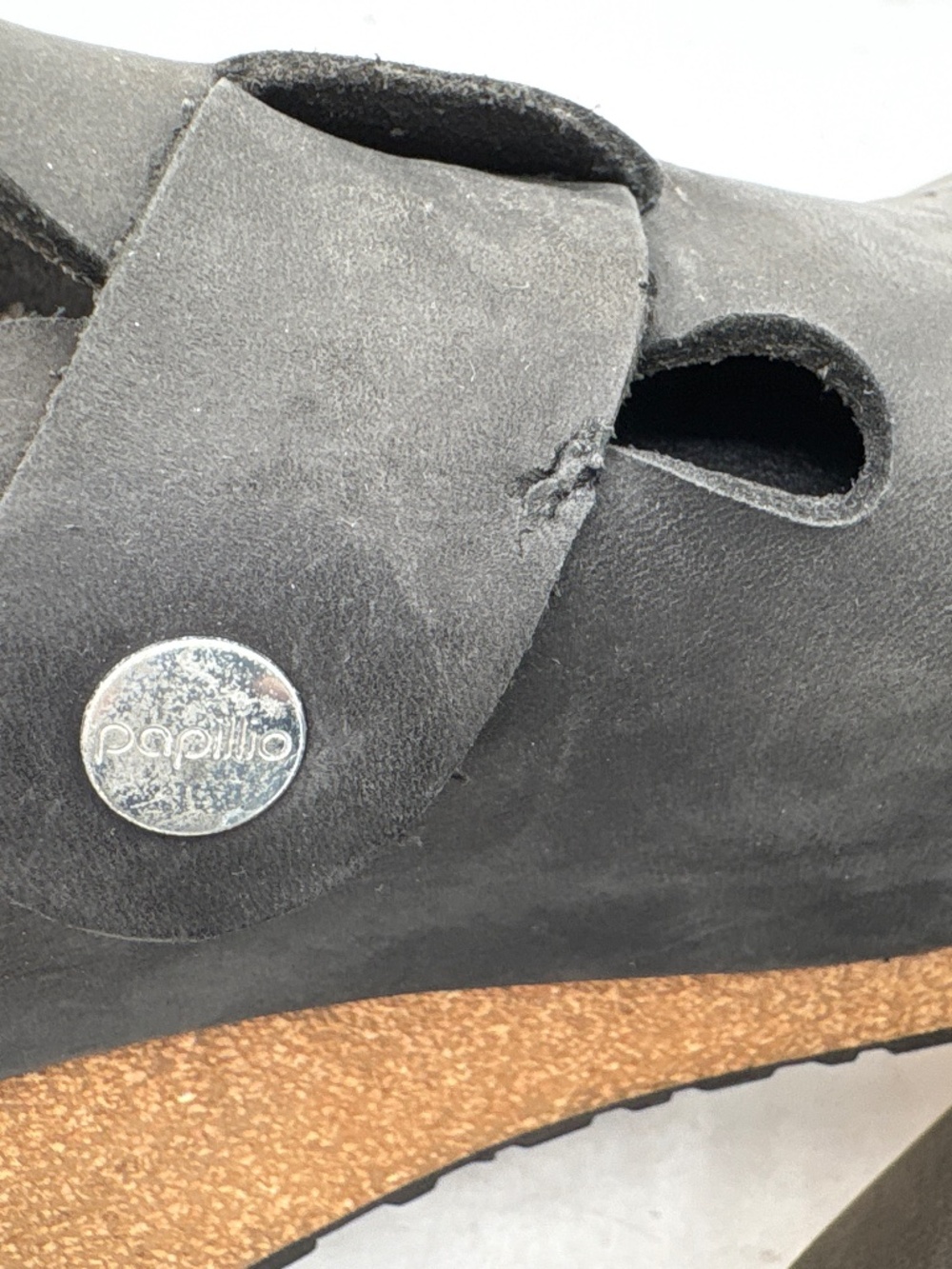 Birkenstock Papillio Fanny Big Buckle Black Oiled Leather Wedge Sz - Picture 13 of 15